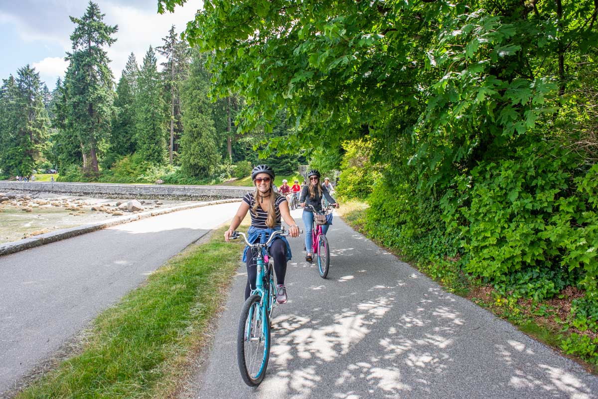 Bailey rides through Stanley Park on a tour in Canada
