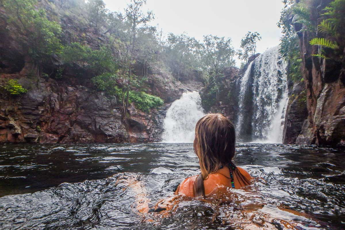 Bailey swims at Florence Falls