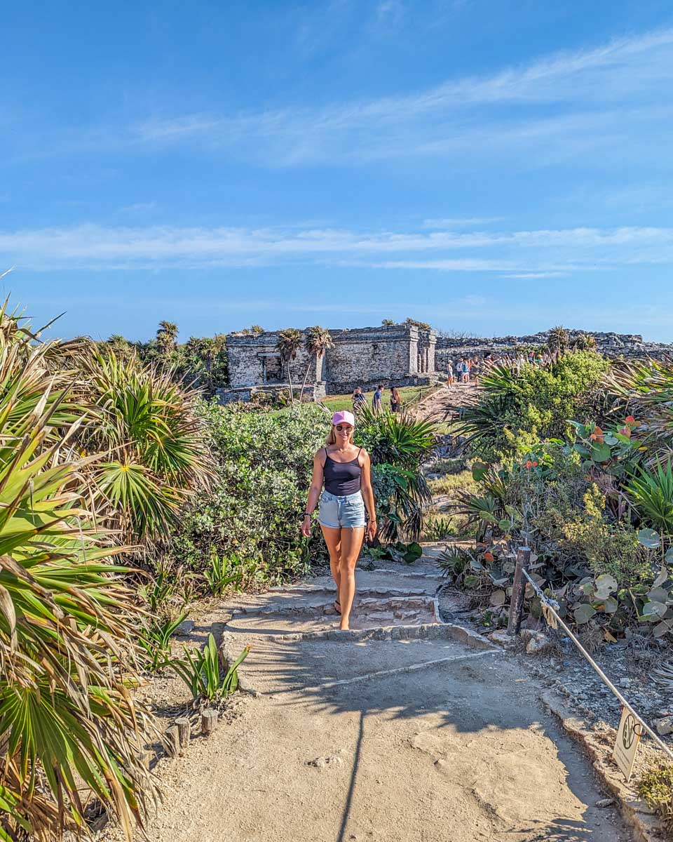 Bailey walks around the Tulum Ruins, Mexico