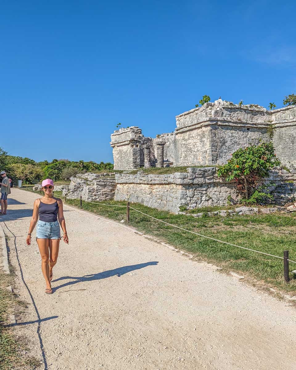 Bailey walks the grounds of the Tulum Ruins, Mexico