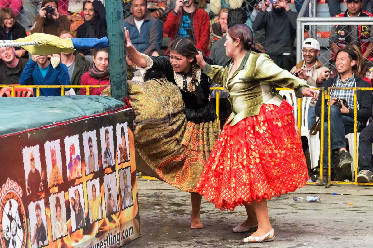 Cholitas wrestling in La Paz, Bolivia