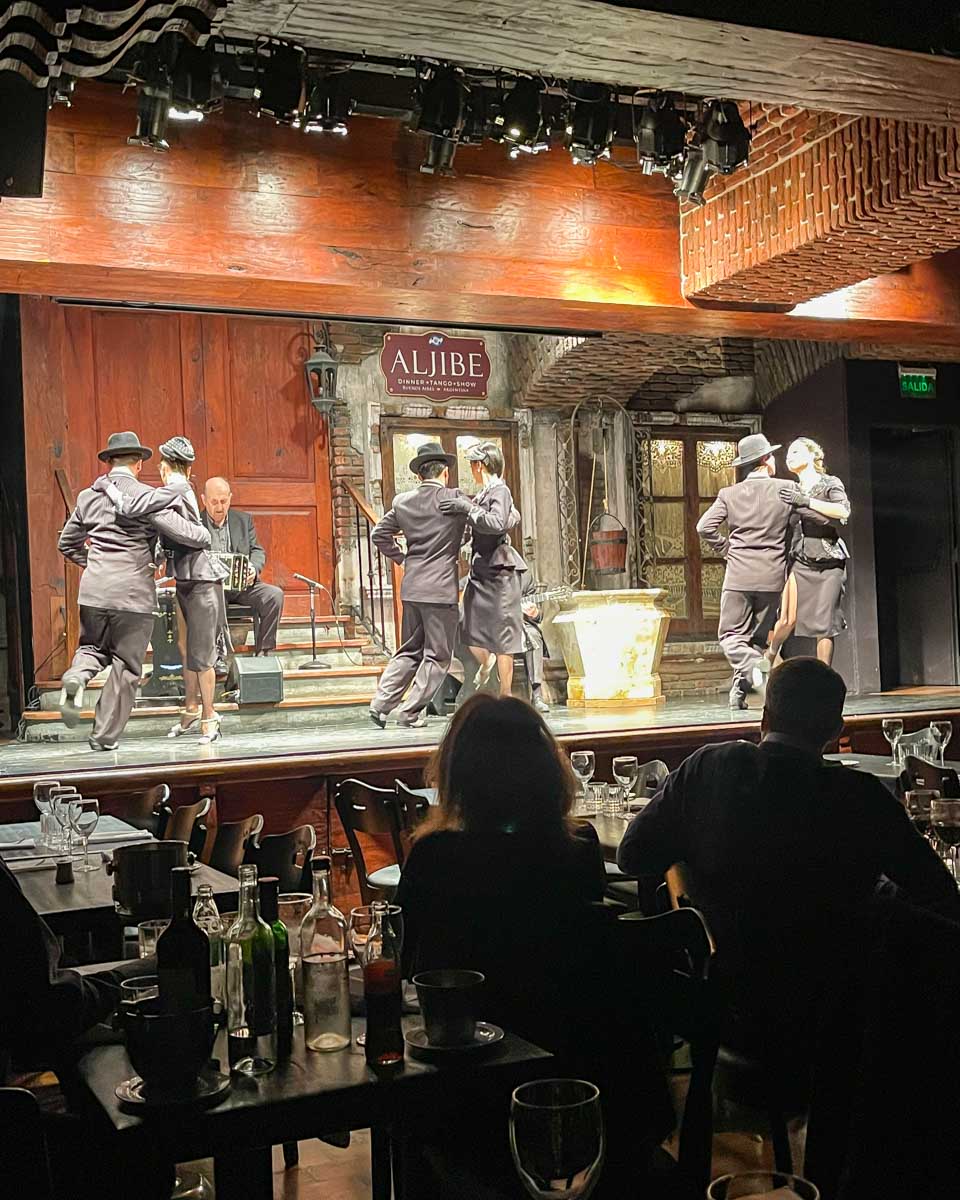 Dancers on stage during a live tango show in Buenos Aires, Argentina