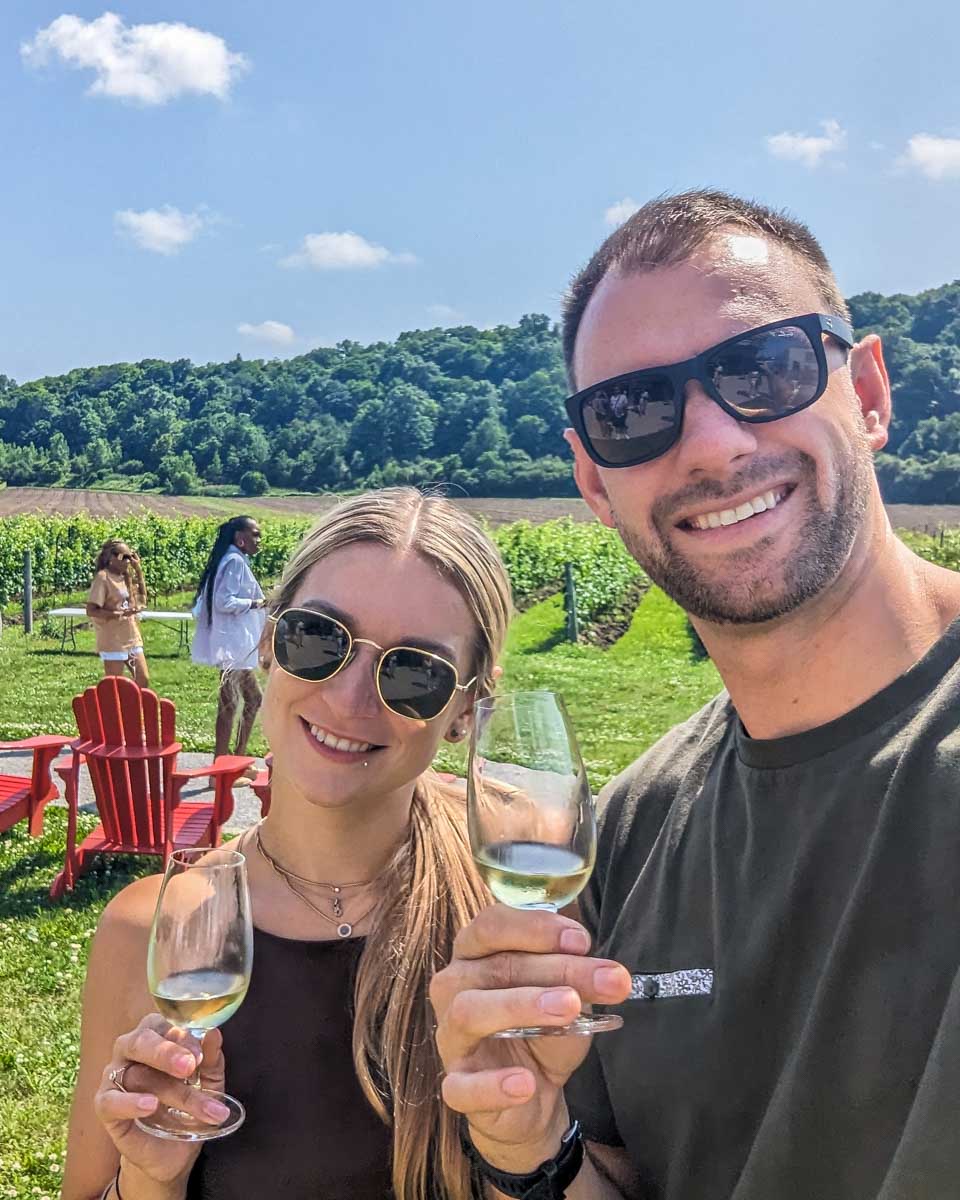 Daniel and Bailey take a selfie at Niagara College Teaching Winery on a tour from Toronto to Niagara Falls