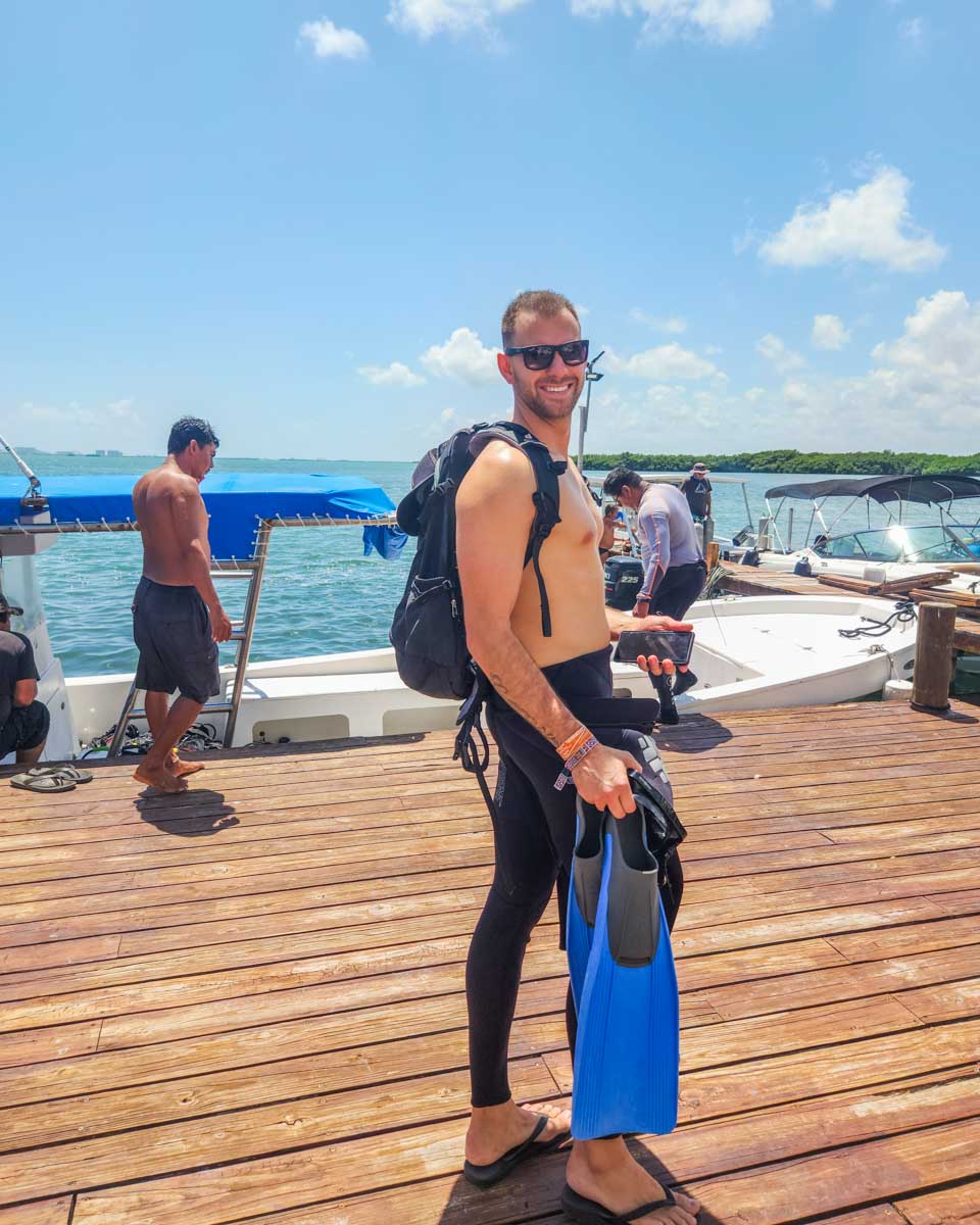 Daniel getting ready to go scuba diving in Rio De Janeiro, Brazil