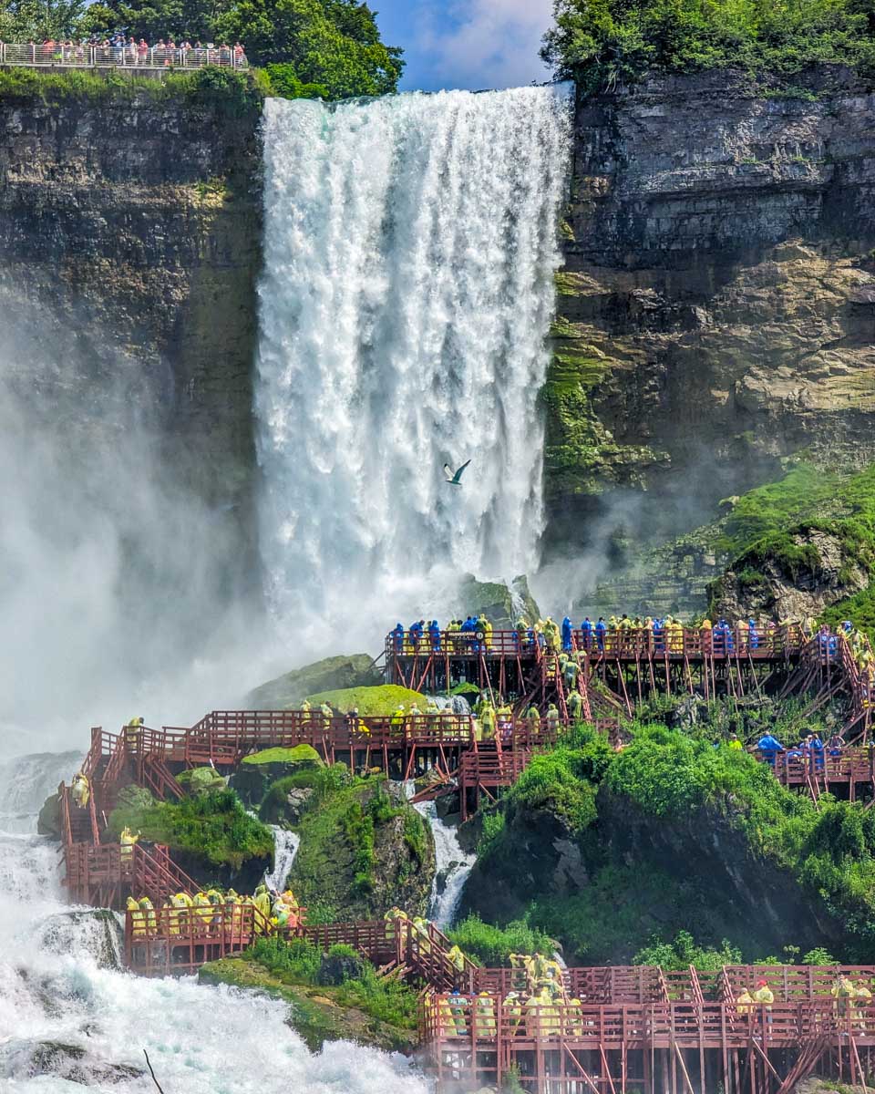 Niagara Falls boardwalk on the America Side as seen from the Canadian side
