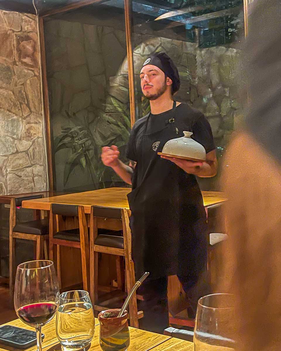 Our guide explaining about the food at the Argentine Experience in Buenos Aires