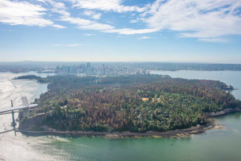 Stanley Park as seen from a scenic flight giving you a birds eye view of the entire park