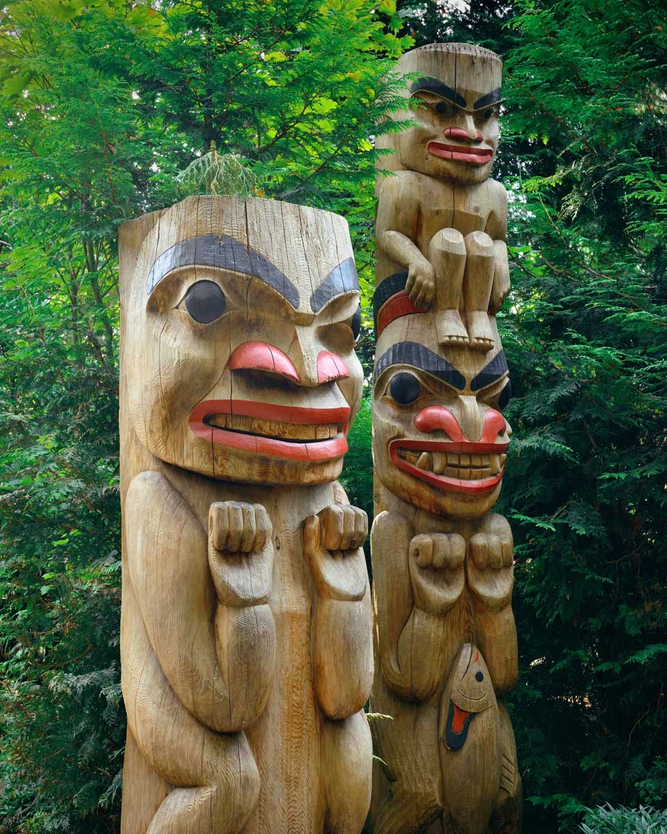 Two Totum Poles at capilano Suspension Bridge in Vancouver