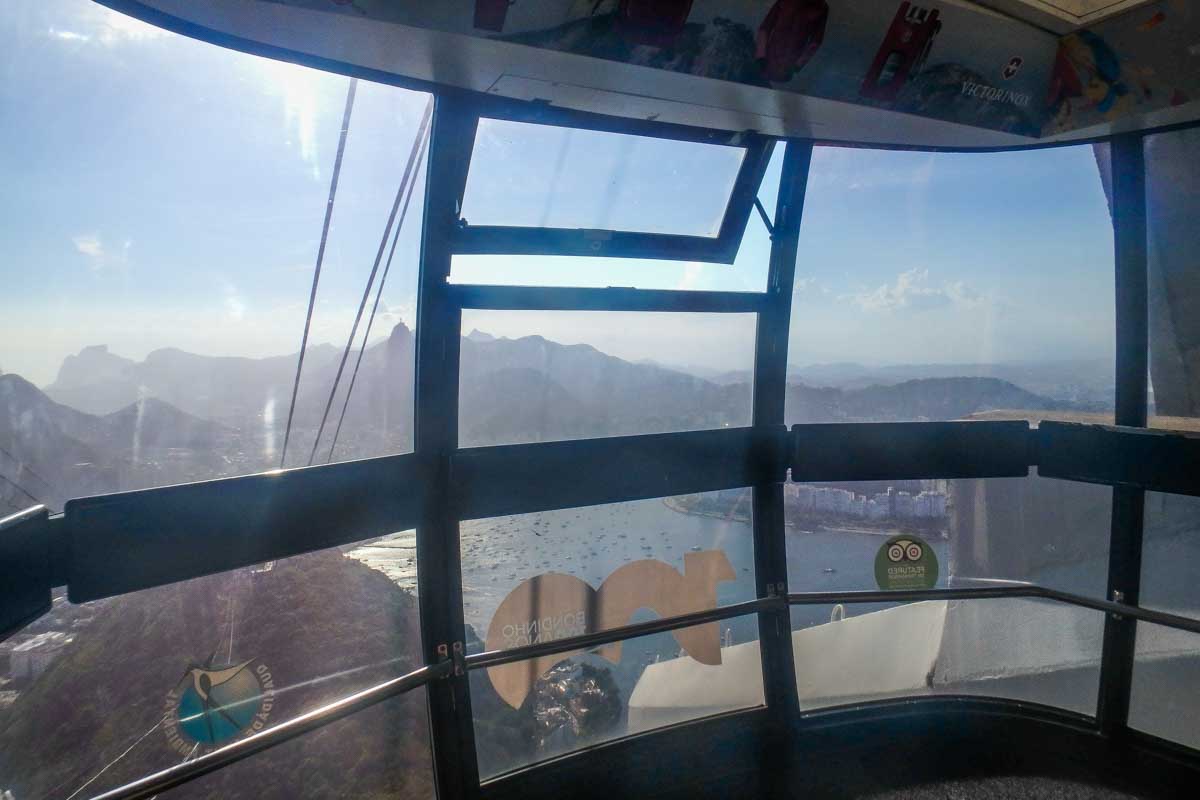 View from the cable car going up Sugarloaf Mountain (Pão de Açúcar) in Rio de Janeiro, Brazil