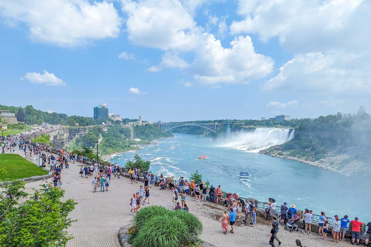 View looking downriver at Niagara Falls and over at the USA side