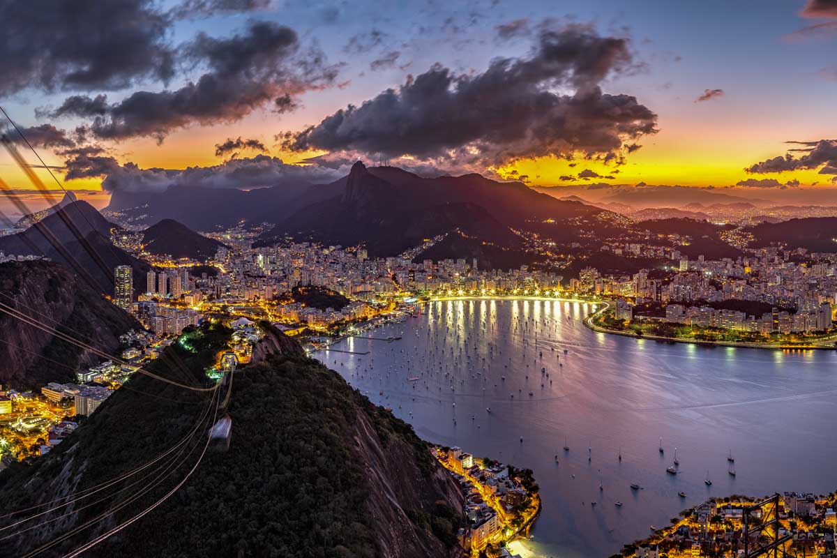View of Rio de Janeiro at night from Sugarloaf Mountain, Brazil