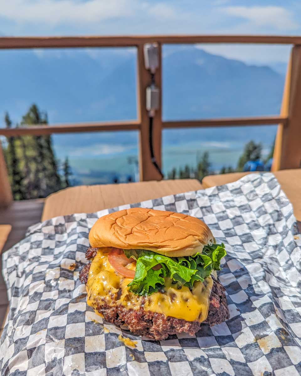 A burger at the Mackenzie Outpost in Revelstoke