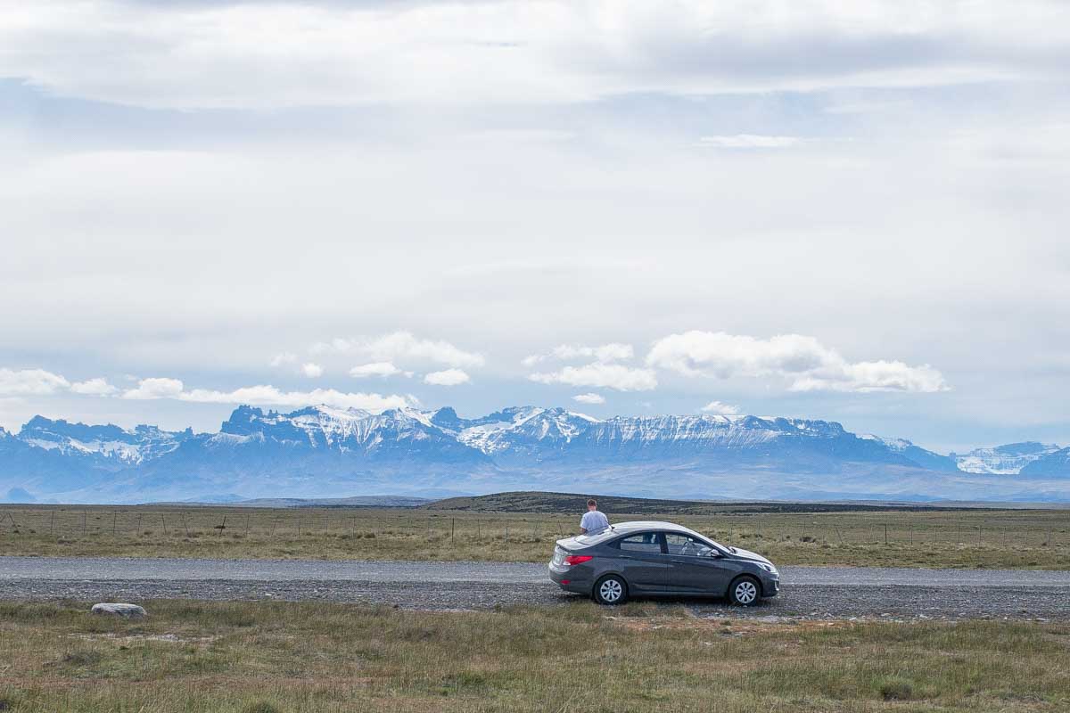 A rental car on the side of the road in Argentina