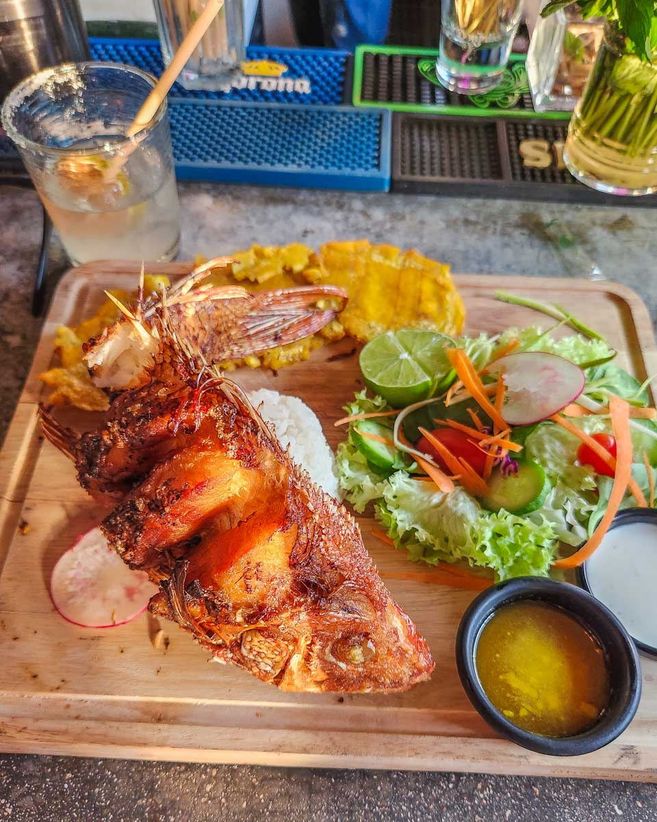 A whole fried fish on Isla Mujeres