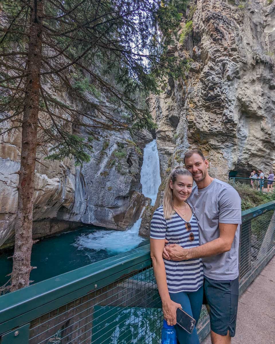 Bailey and Daniel pose for a photo at Johnston Canyon in Banff National Park
