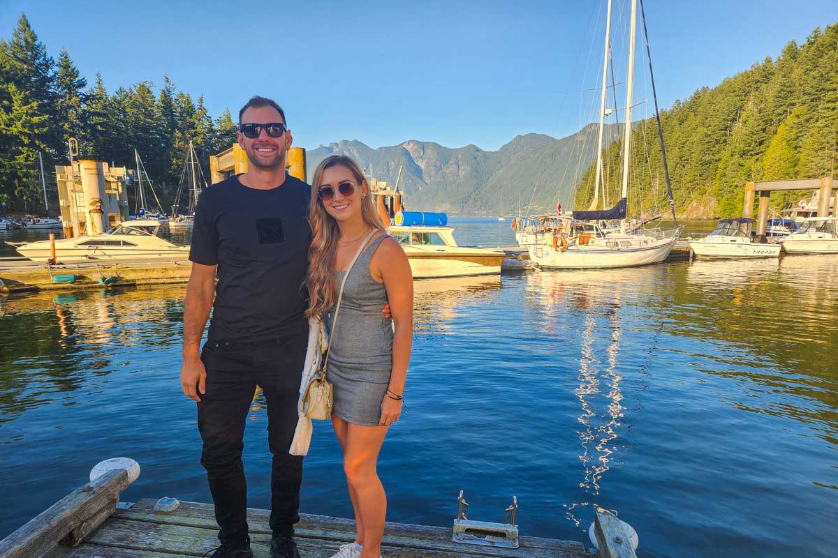 Bailey and Daniel pose for a photo on Bowen Island on a tour from Vancouver, Canada