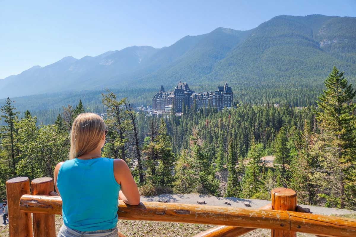 Bailey at Surprise Corner viewpoint in Banff, Canada
