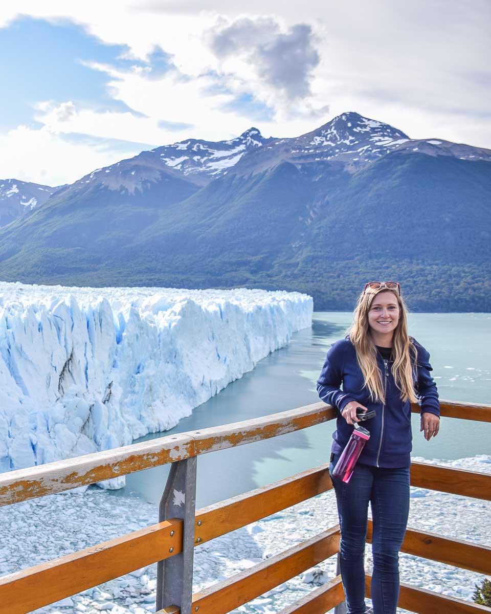 Bailey poses for a photo on the Perito Moreno Glacier boardwalk in Argentina