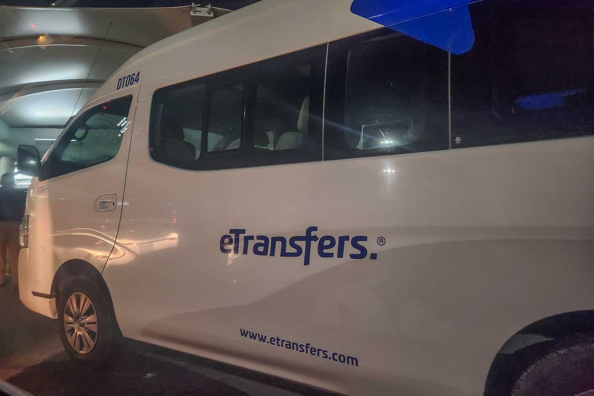 Cancun airport shuttle at night time in Cancun