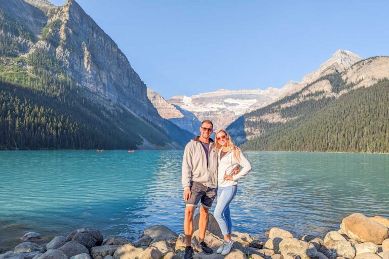 Daniel and Bailey pose for a photo at Lake Louise