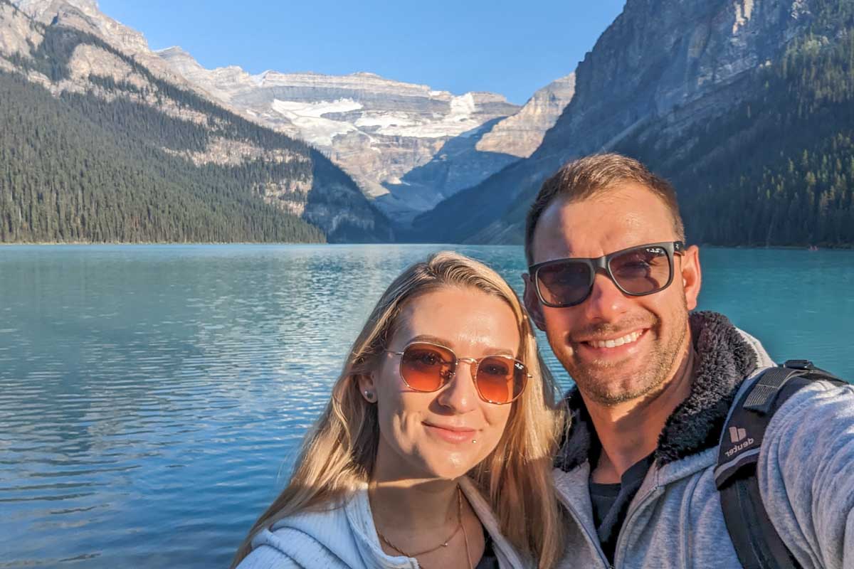 Daniel and Bailey take a selfie at Lake Louise