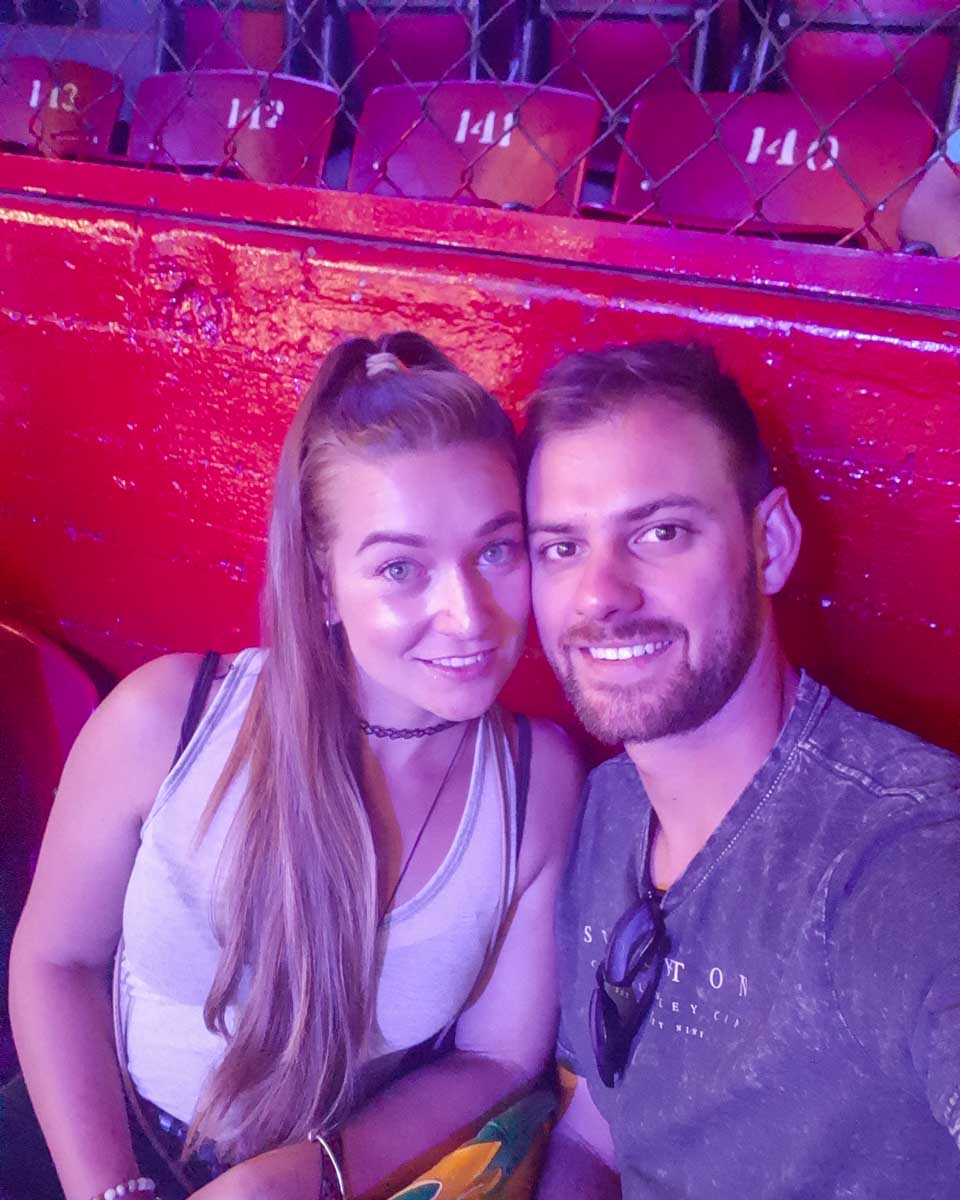 Daniel and Bailey take a selfie at a Lucha Libre show in Mexico city