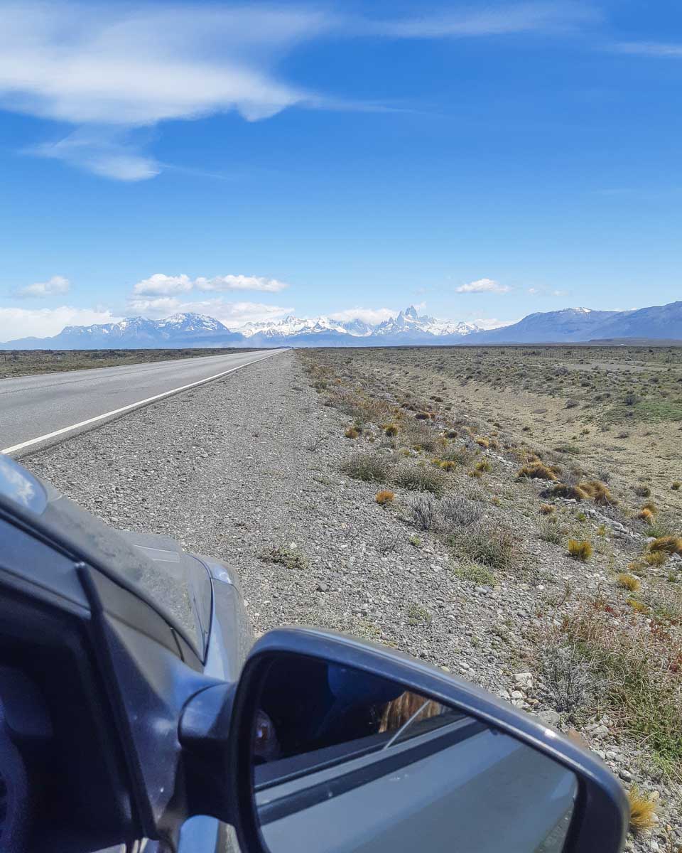 Driving along a highway into El Chalten Argentina