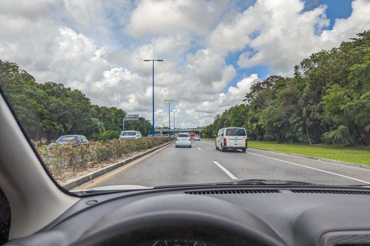 Driving on a highway in Argentina in our rental car