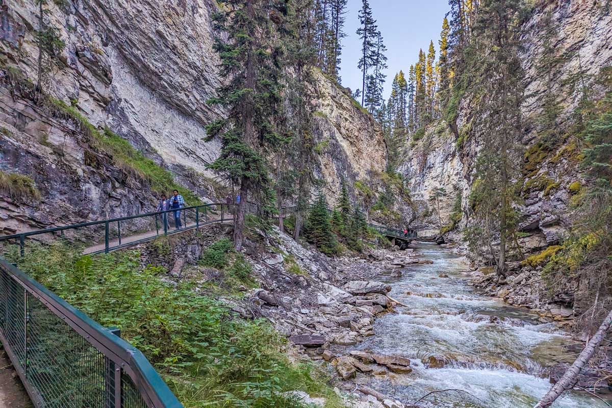 Johnston Canyon in Banff National Park at sunet