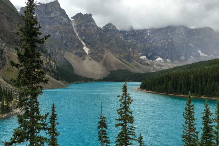Moraine Lake seen in Canada on a cloudy day (1)