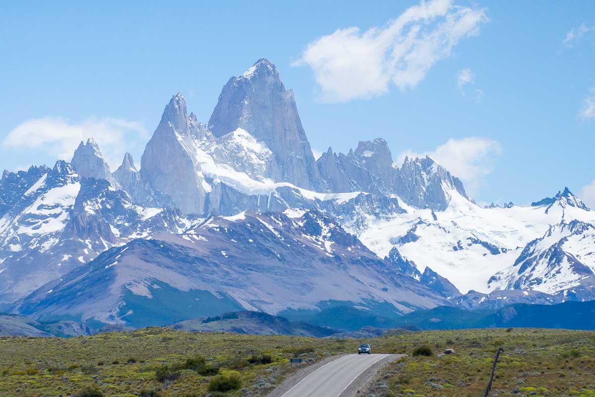 Mountain backdrop on the highway in El Chalten, Argentina