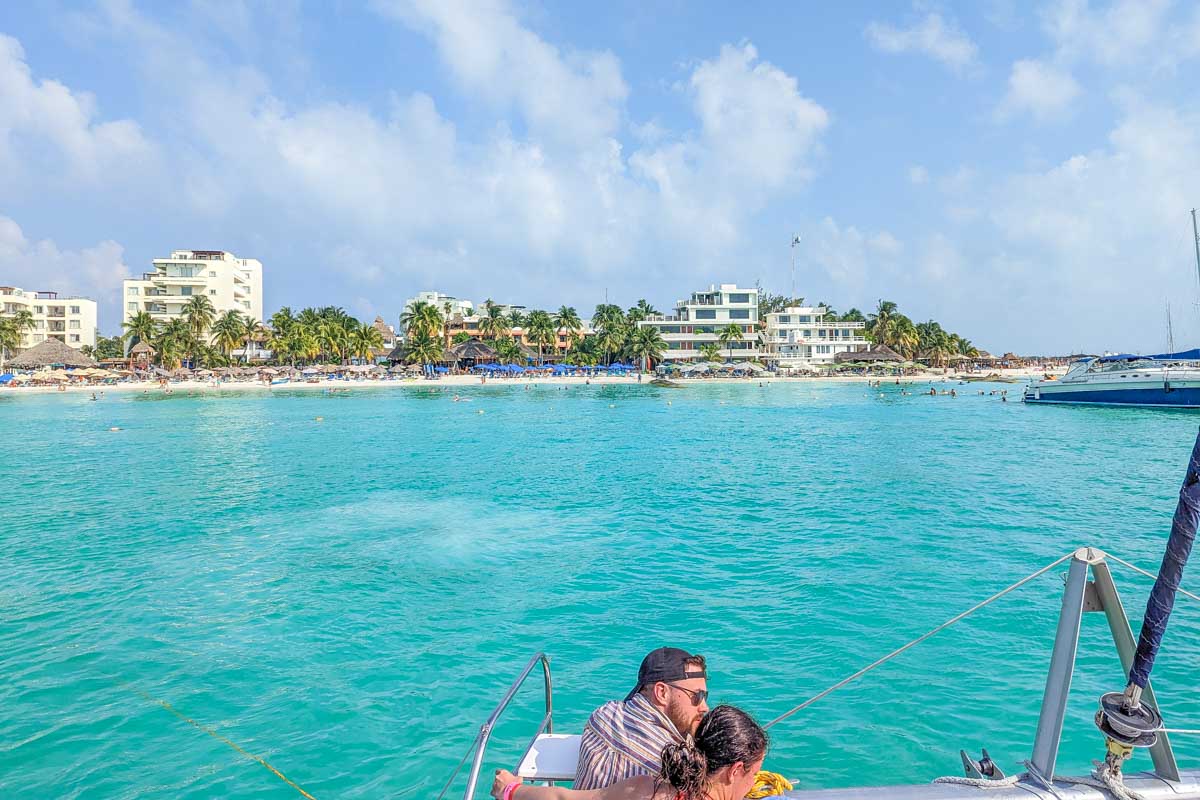 Our catamaran tour anchored off the costa of Isla Mujeres, Mexico