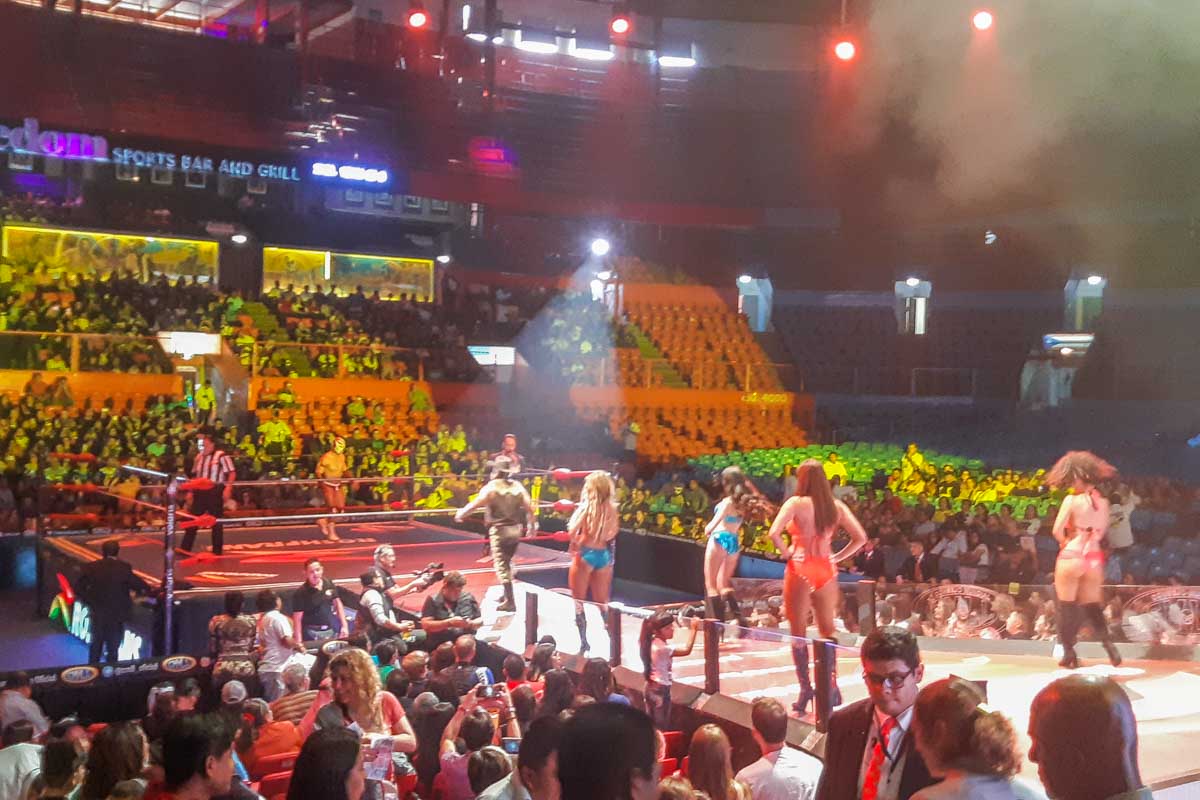 Show girls at a Lucha Libre wrestling show in Mexico City