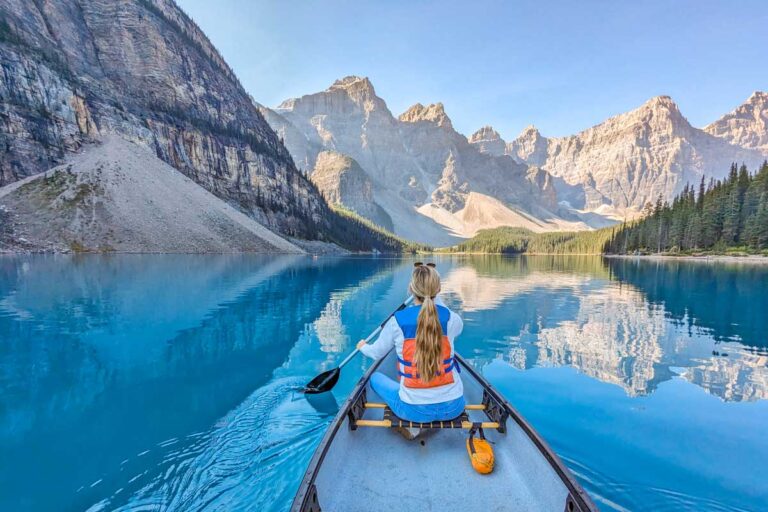 Stunning reflections while canoeing in Moraine Lake