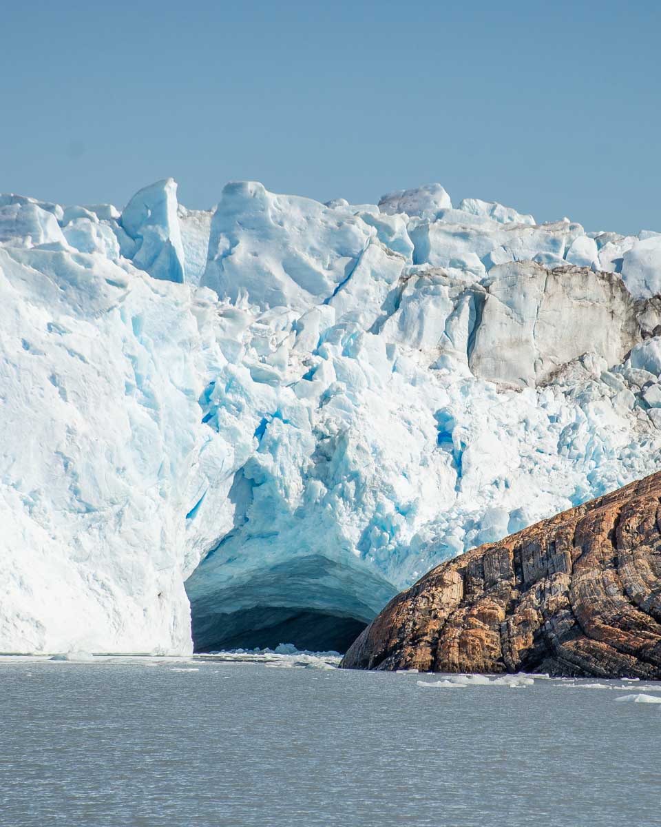 The bridge created at Perito Moreno Glacier from the ice blocking the pathway for the lake