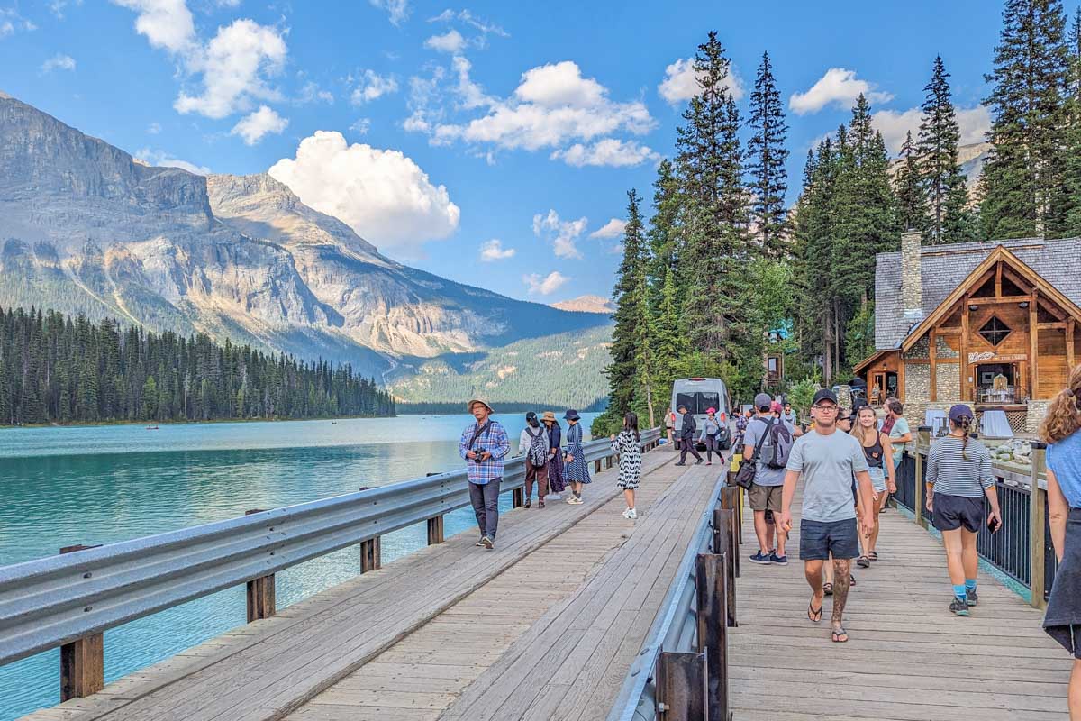The bridge to access the Emerald Lake Lodge at Emerald Lake in Yoho National Park
