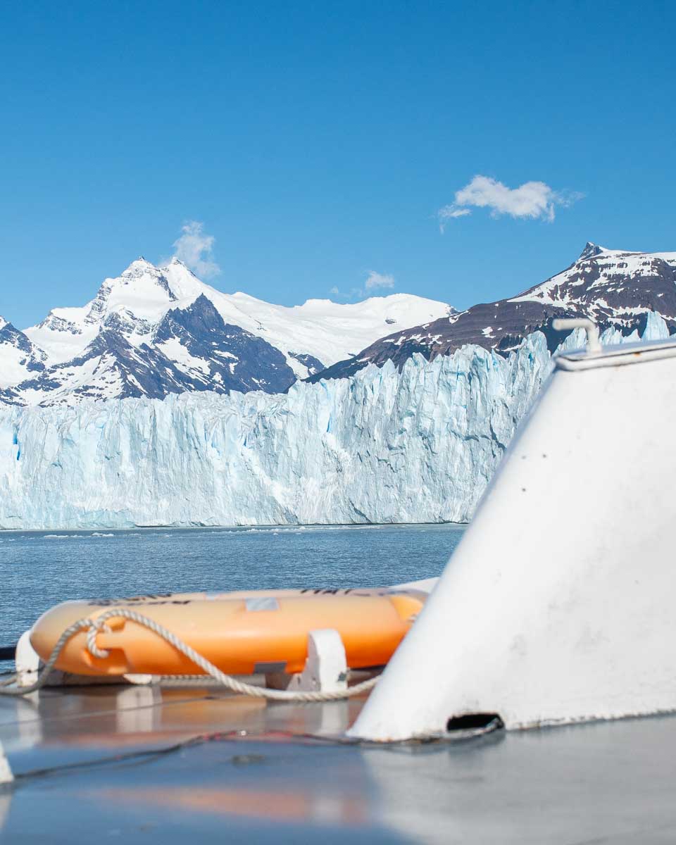 The face of Perito Moreno Glacier as seen from the boat tour