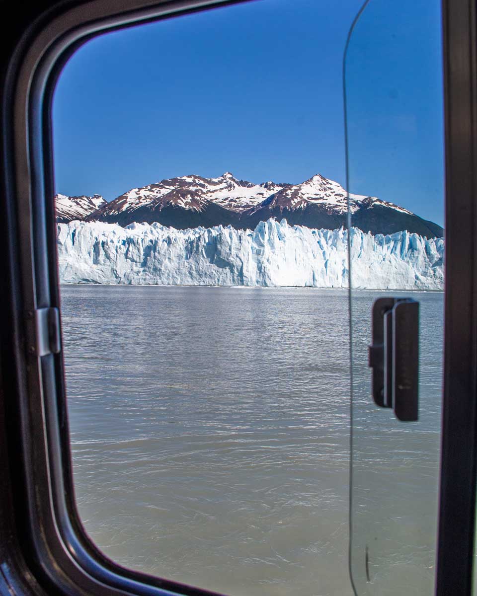 View from the window of the Perito Moreno Navigation boat tour of the glacier