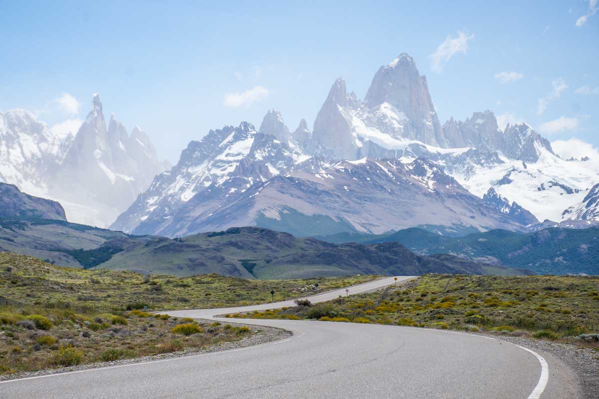 Windy road leads into El Chalten, Argentina