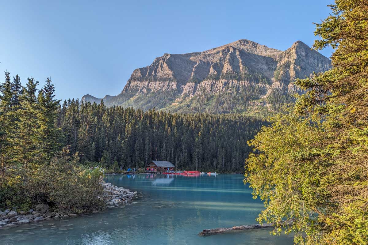 lake Louise boathouse with magnificent mountain views