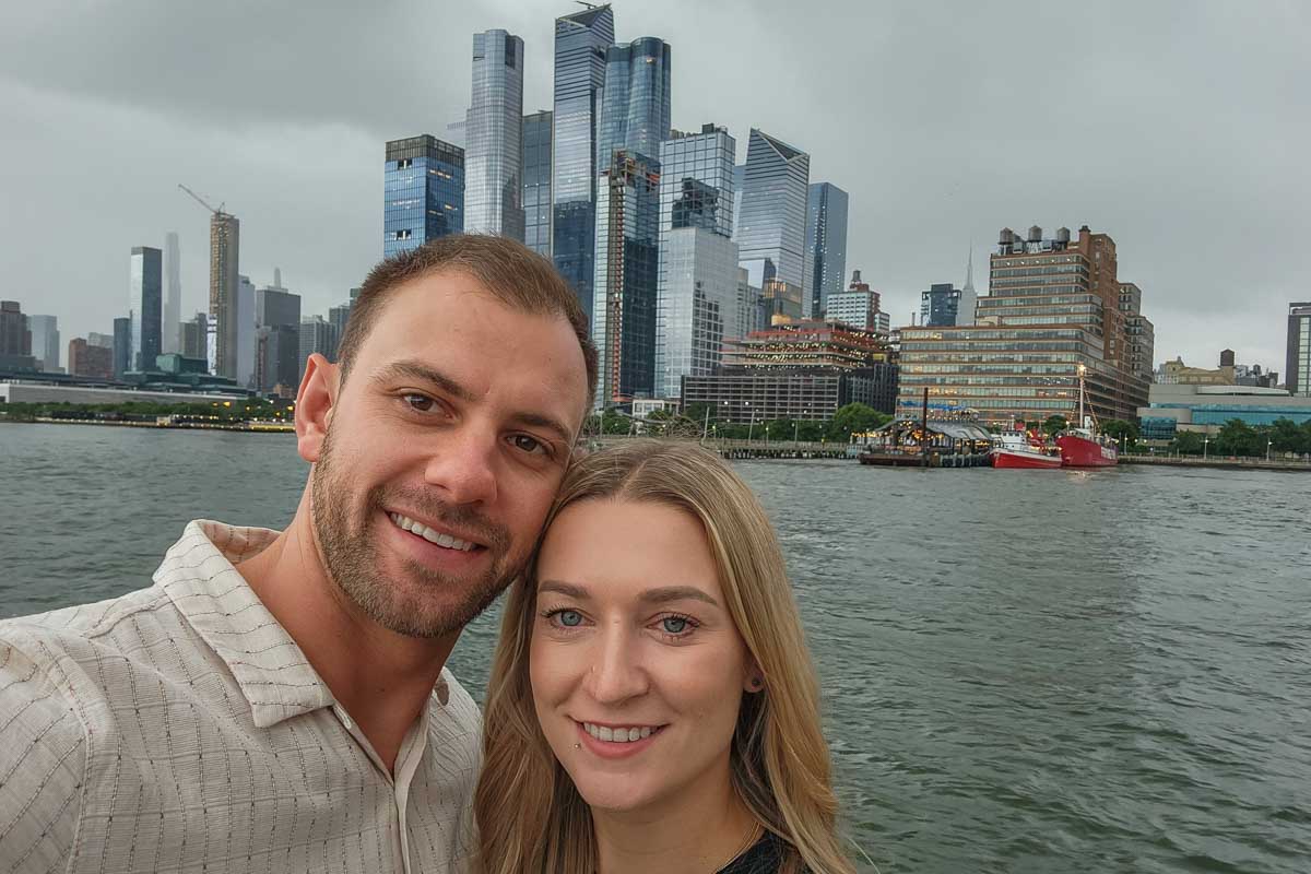 Daniel and Bailey take a selfie during a dinner cruise in New York City, New York