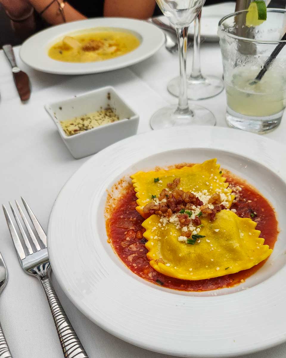 Pasta starter on the Bateaux New York Premier Dinner Cruise in New York City