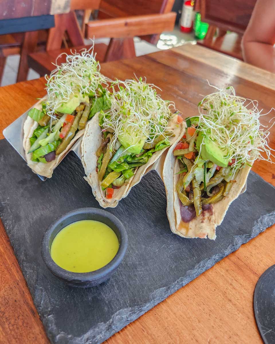 Some vegan tacos made of cacti in Cancun, Mexico