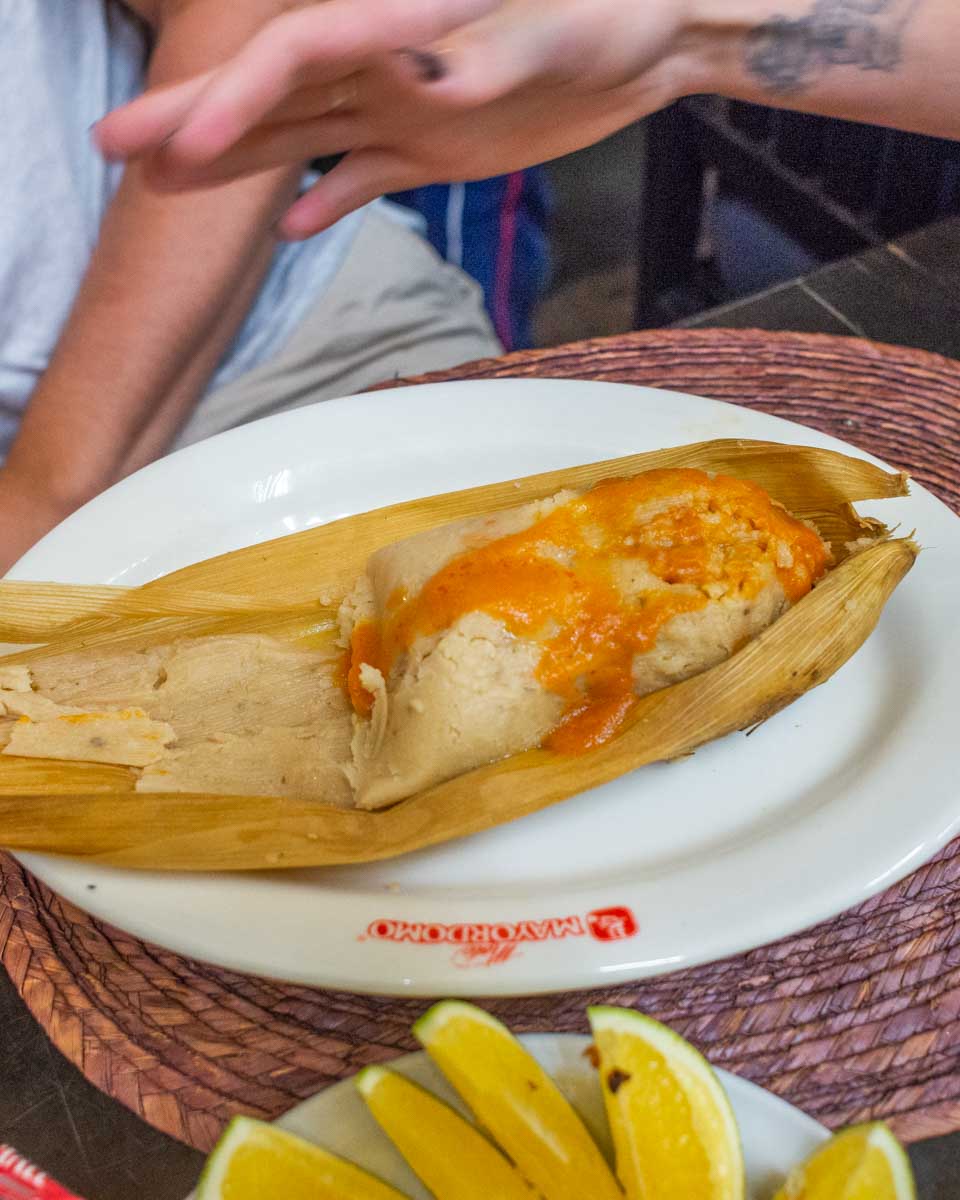A tamale we enjoyed on our food tour in Puerto Escondido, Mexico