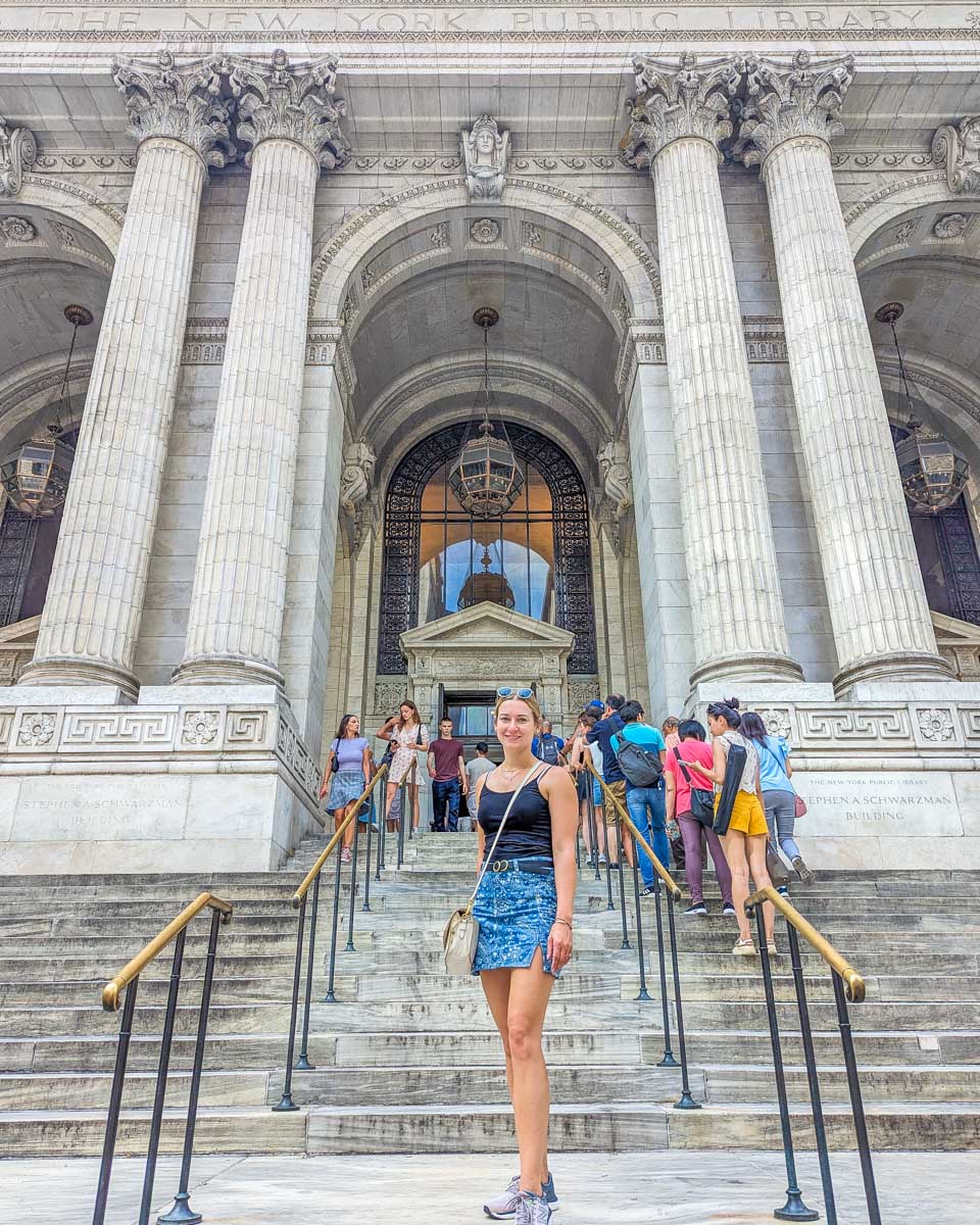 Bailey stands out the front of the New York Public Library in New York City