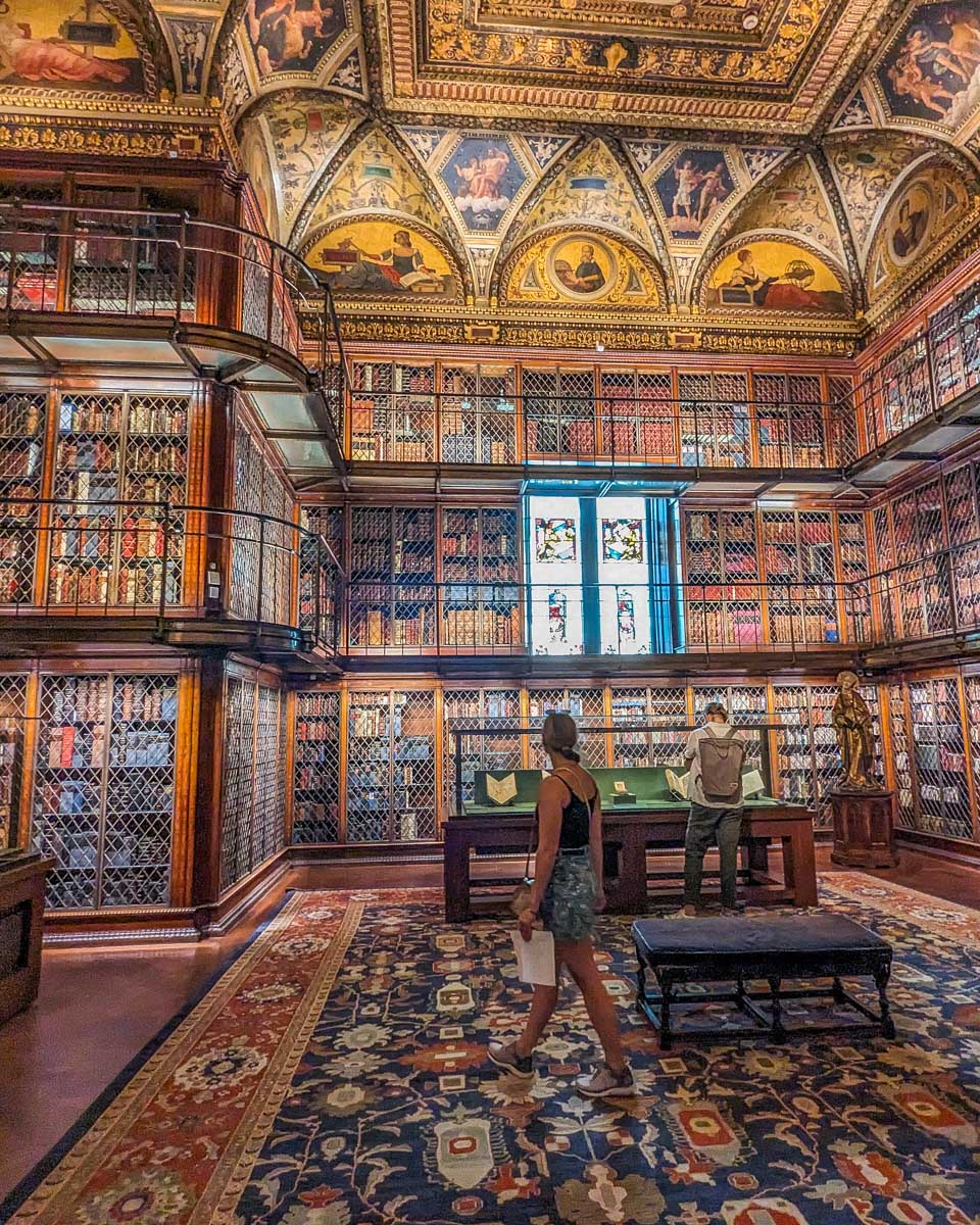 Bailey walks around the Morgan Library in New York City