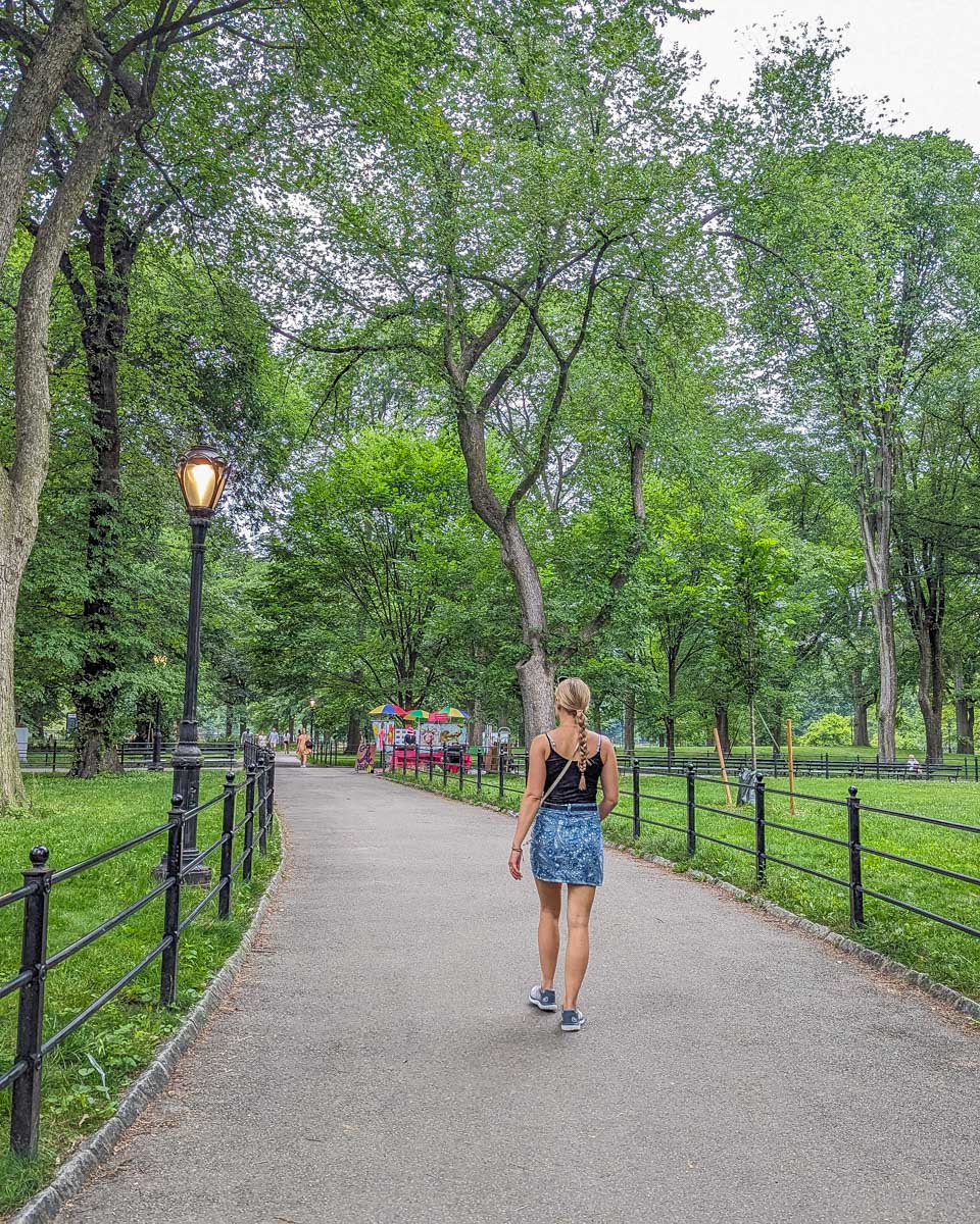 Bailey walks through Central Park in New York City
