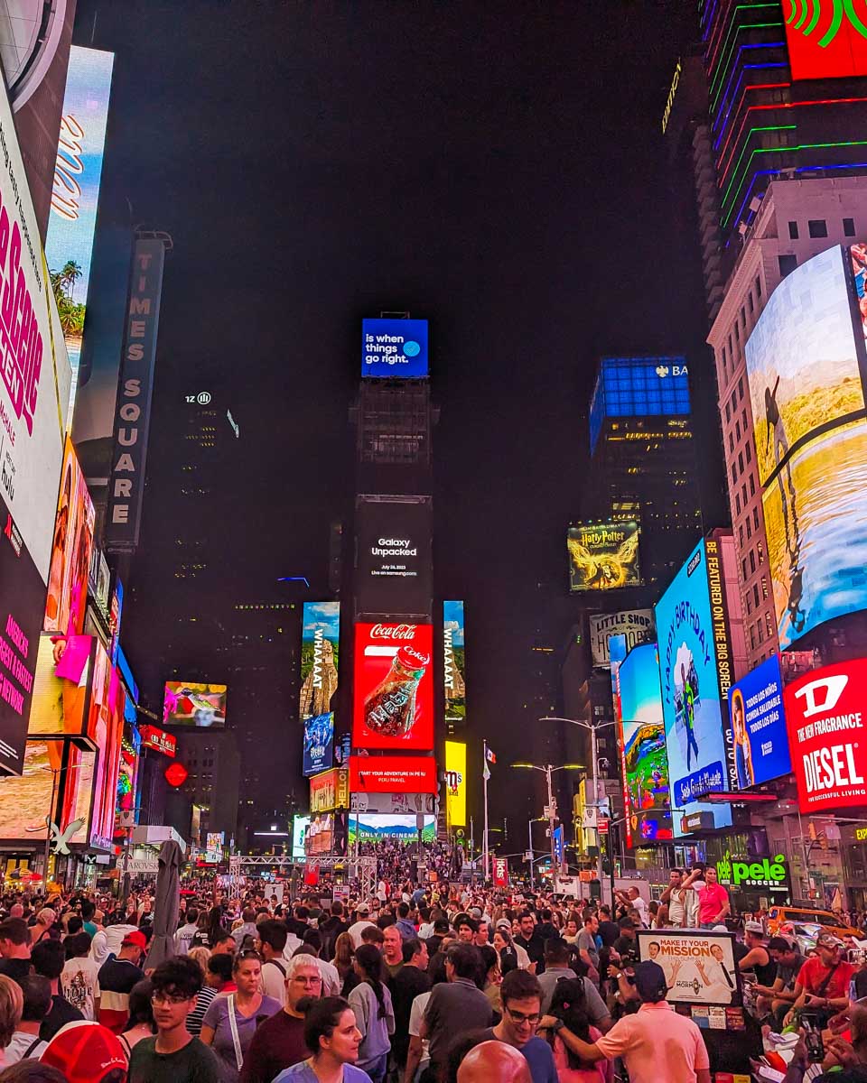 Crowds of people in Times Square in New York City