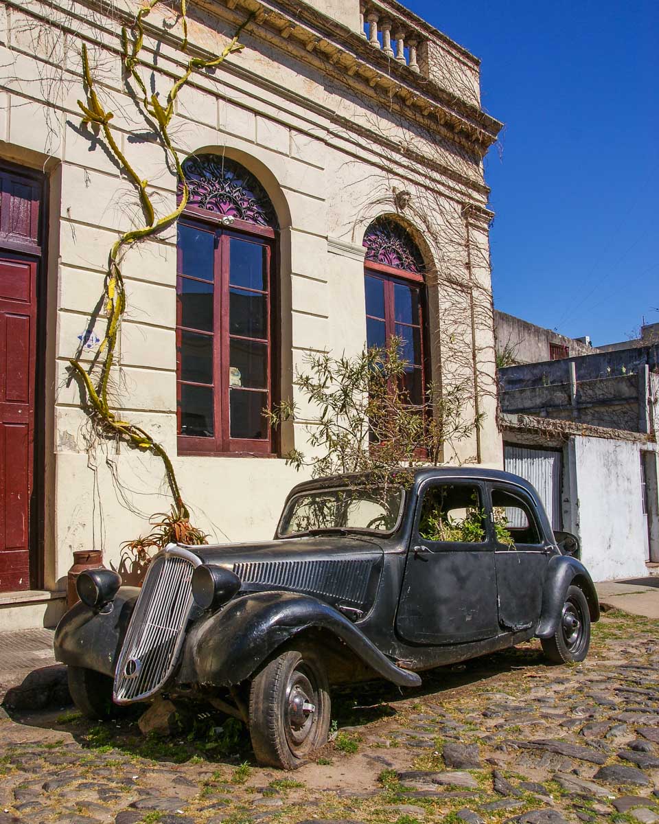Famous car with plants in it in Colonia del Sacramento Uruguay