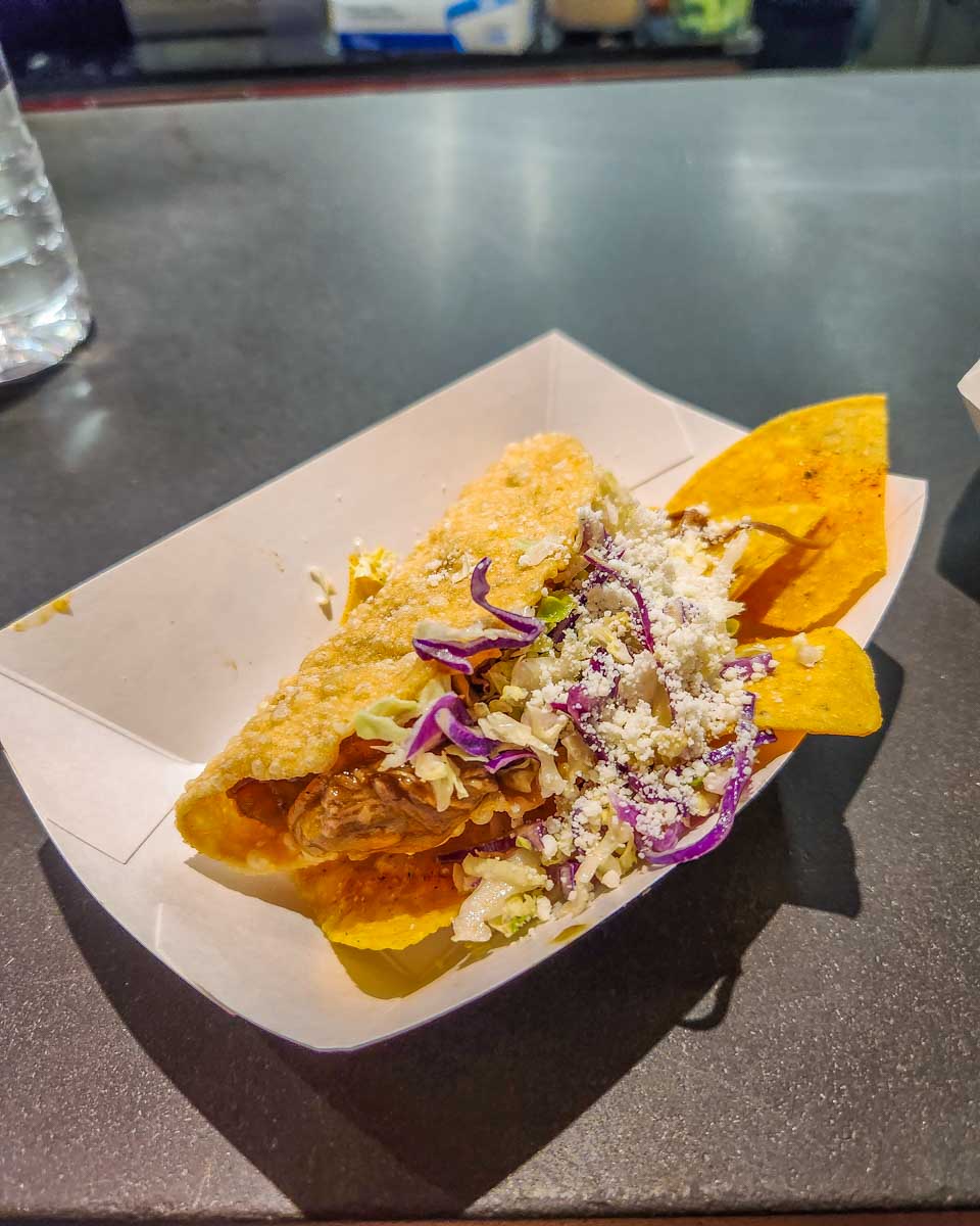 Japanese inspired taco at the Chelsea Market on a food tour in New York City